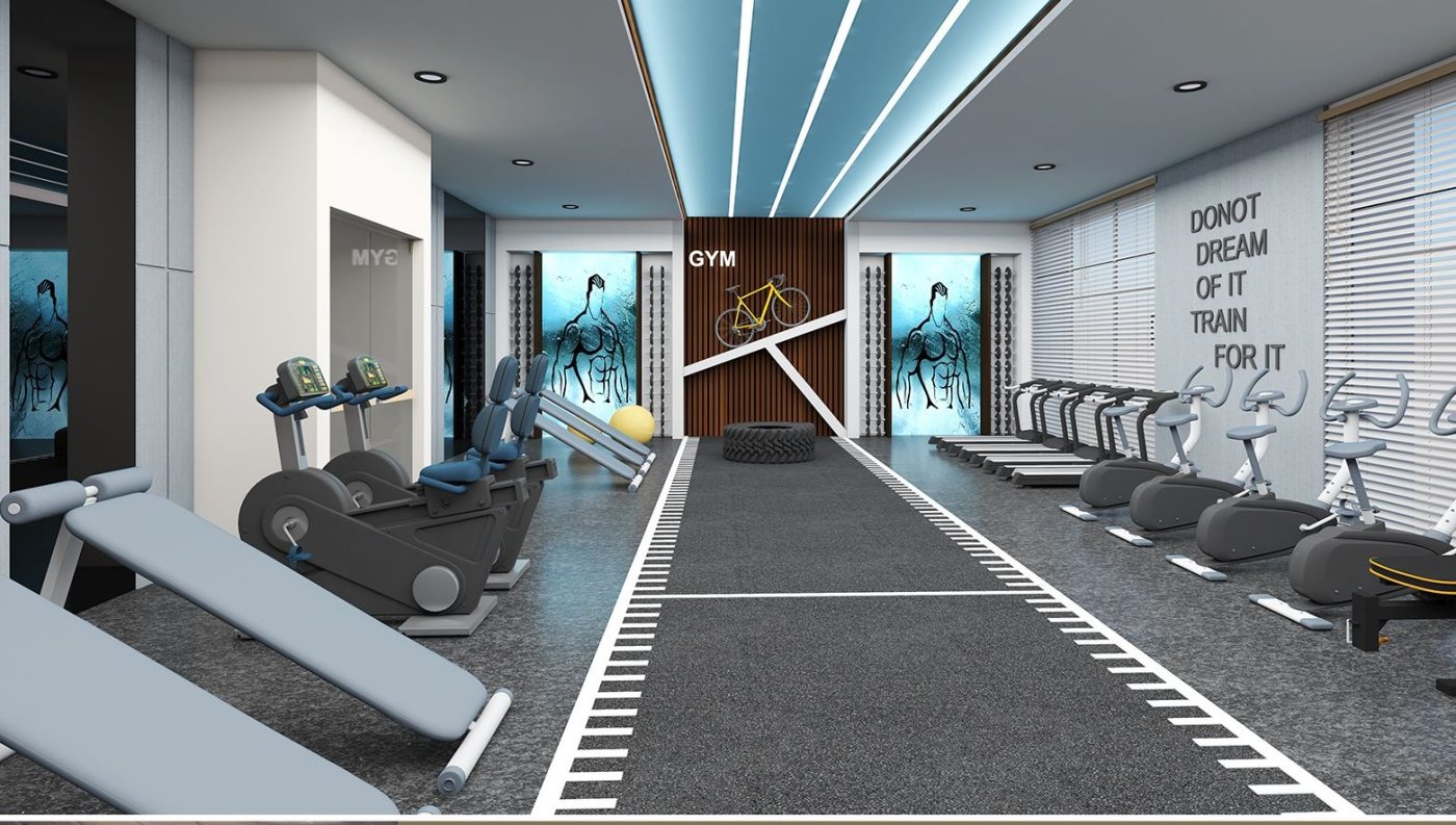 Fully equipped air-conditioned gymnasium inside the Lumbini Elysee clubhouse